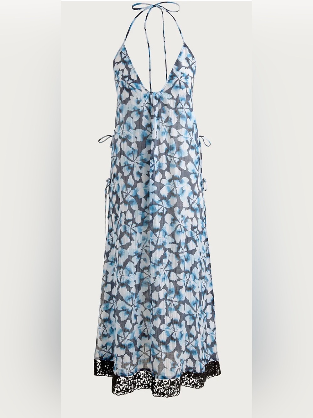 NWT - J. Crew Crinkle Side Tie Floral Swim Cover-Up Maxi Dress with Lace Trim XL